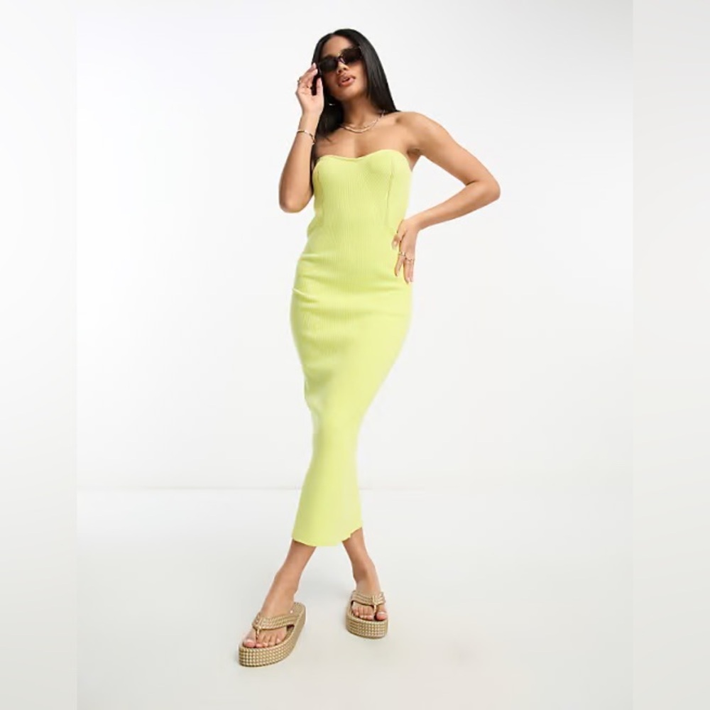 ASOS Design | Lime Strapless Ribbed Maxi Dress